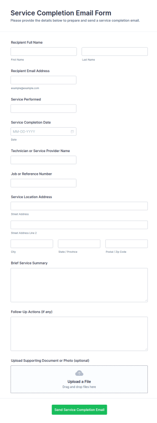 Service Completion Email Form Template