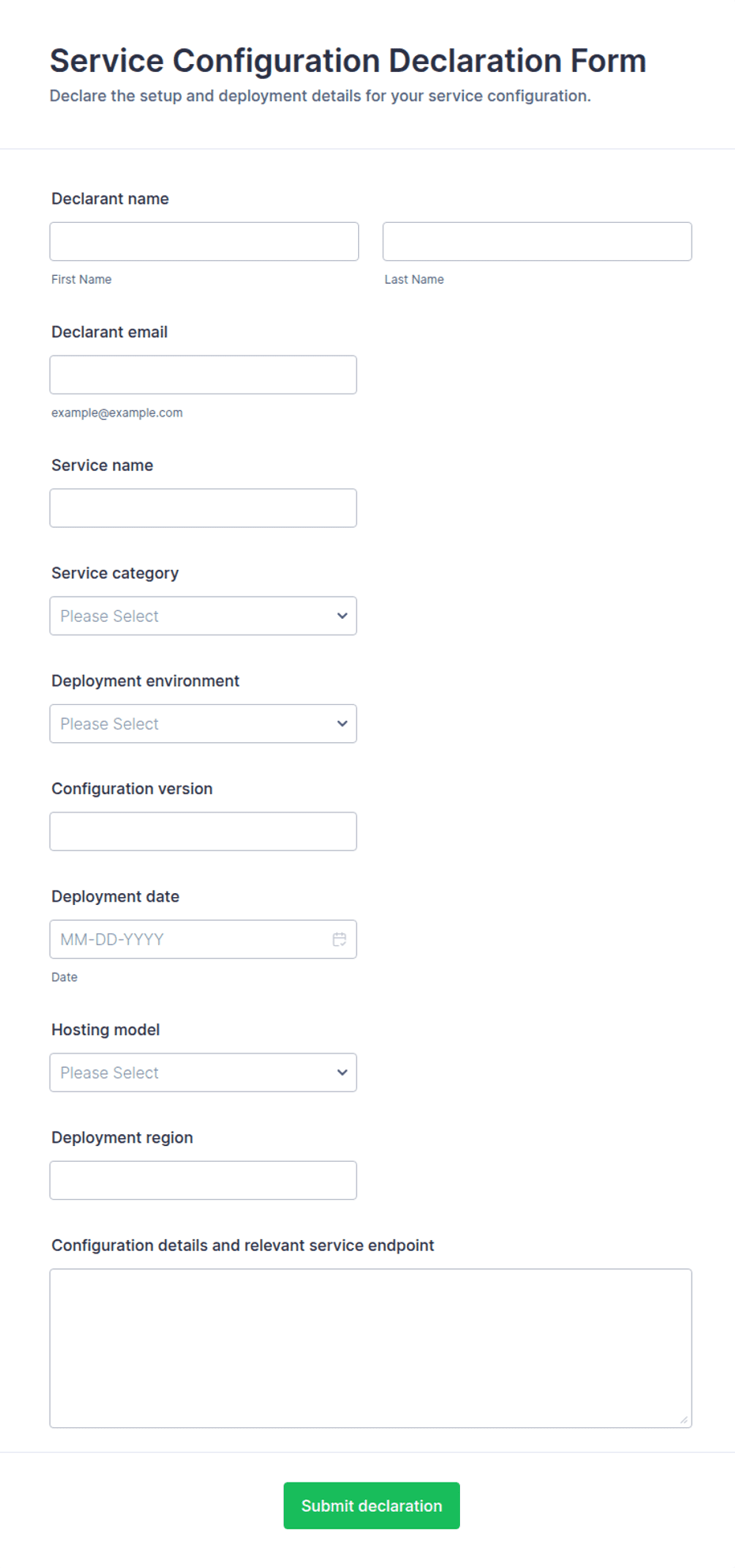 Service Configuration Declaration Form Template | Jotform