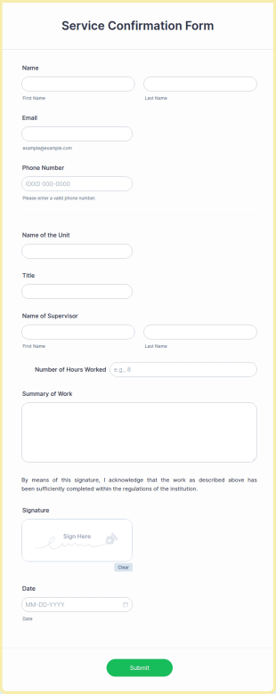 Service Confirmation Form Template