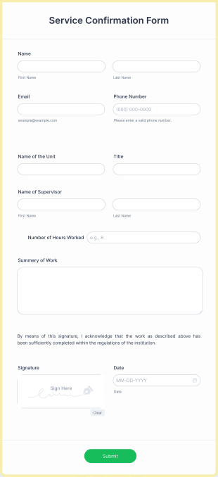 Service Confirmation Form Template