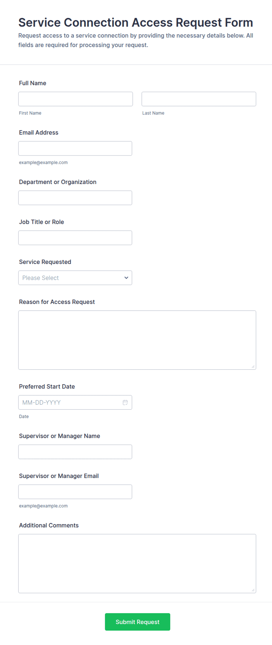 Connection Log Form Service Connection Access Request Form Template | Jotform