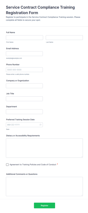 Service Contract Compliance Training Registration Form Template