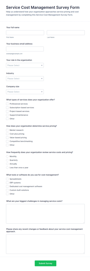 Service Cost Management Survey Form Template