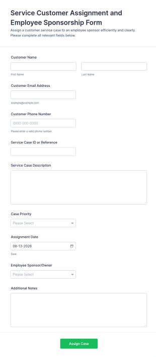 Service Customer Assignment And Employee Sponsorship Form Template