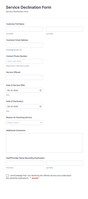 Service Declination Form Template