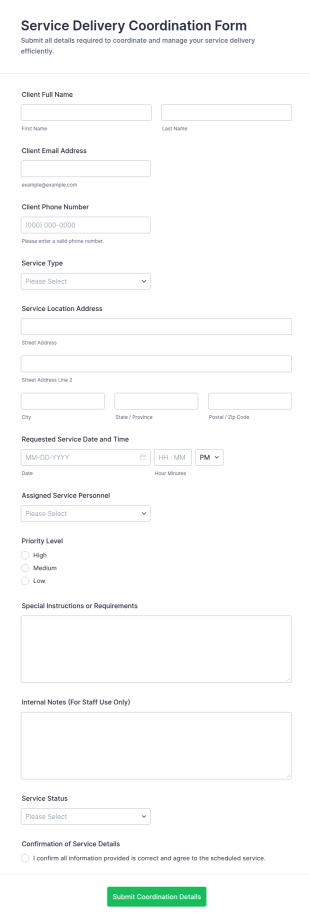 Service Delivery Coordination Form Template