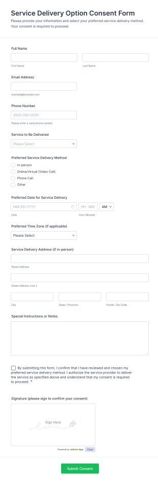 Service Delivery Option Consent Form Template