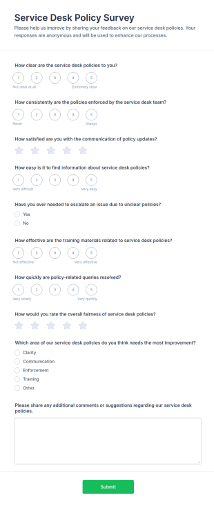 Service Desk Policy Survey Form Template