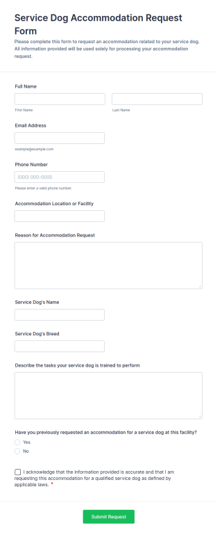 Service Dog Accommodation Request Form Template