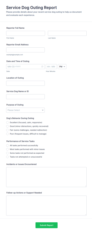 Service Dog Outing Report Form Template