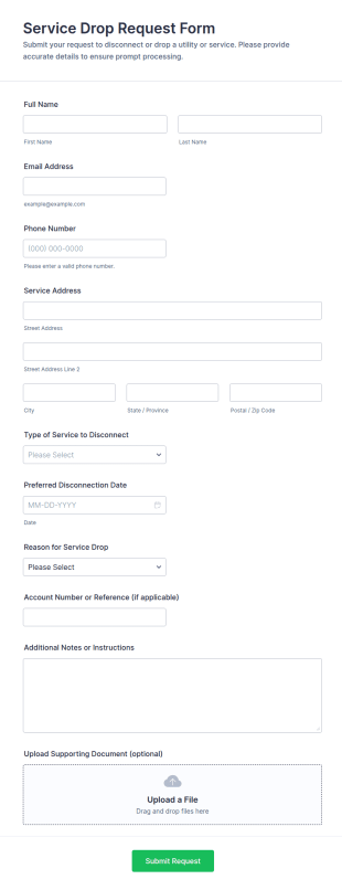 Service Drop Request Form Template
