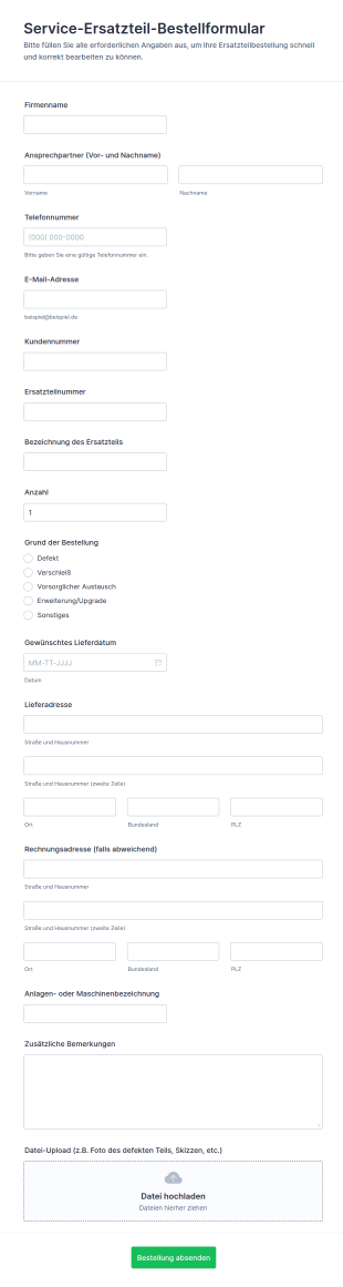 Service Ersatzteil Bestellformular