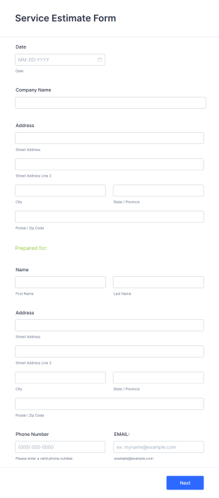 Service Estimate Form Template