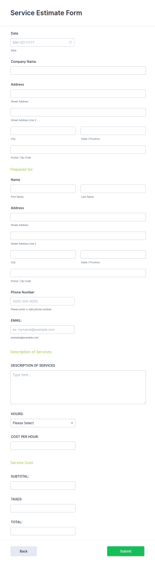 Service Estimate Form Template