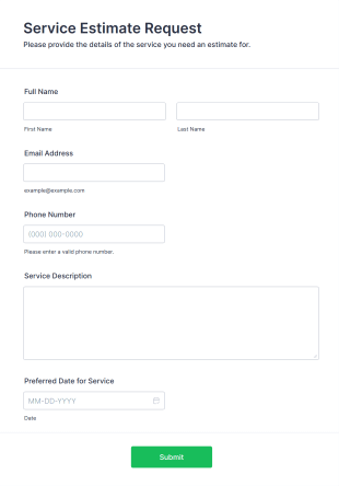 Service Estimate Request Form Form Template