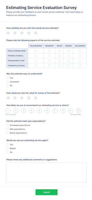 Service Evaluation Survey Form Template