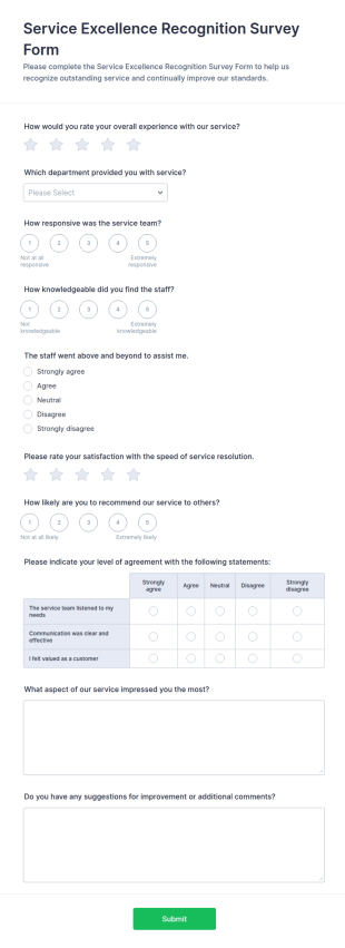 Service Excellence Recognition Survey Form Template
