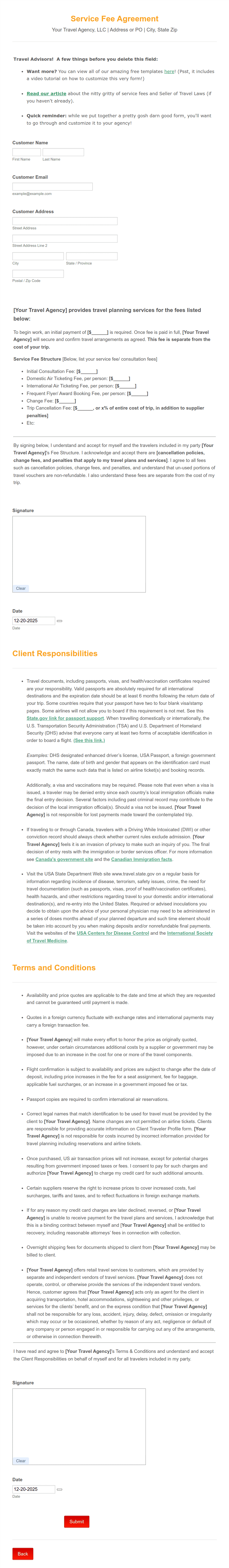 Service Fee Agreement Template Form Template | Jotform