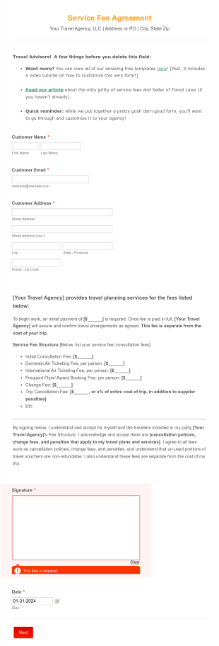 Service Fee Agreement Template Form Template