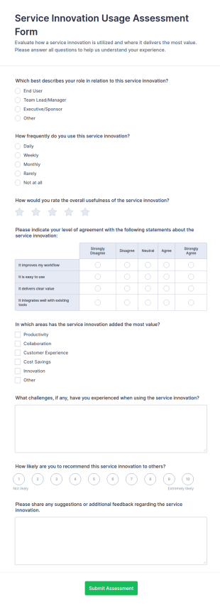 Service Innovation Usage Assessment Form Template