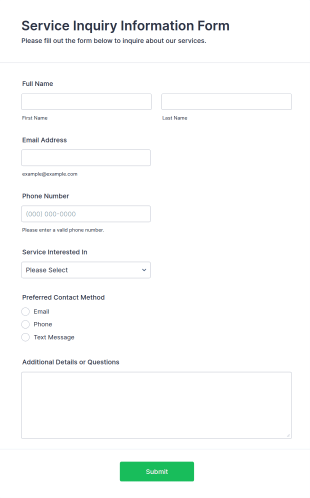 Service Inquiry Information Form Template