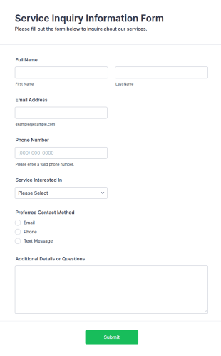 Service Inquiry Information Form Template