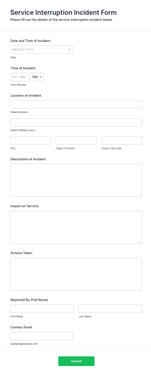 Service Interruption Incident Form Template