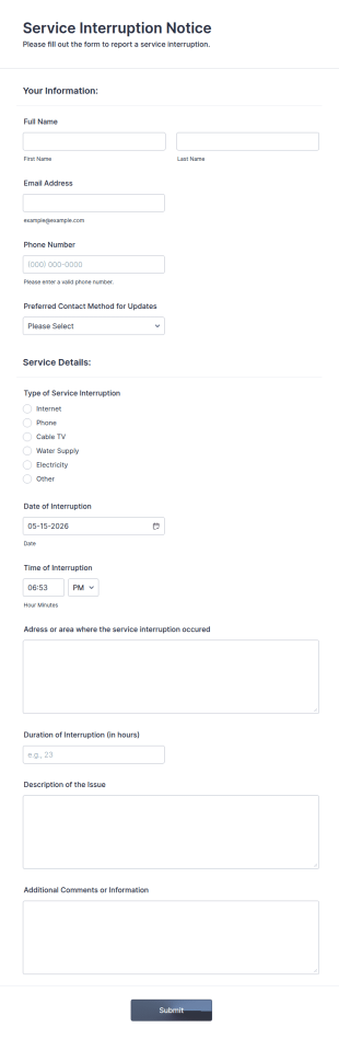 Service Interruption Notice Form Template