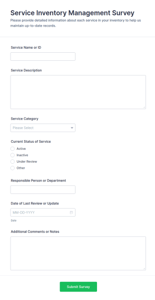 Service Inventory Management Survey Form Template