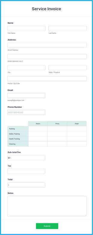 Service Invoice Form Template