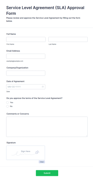 Service Level Agreement Approval Form Template