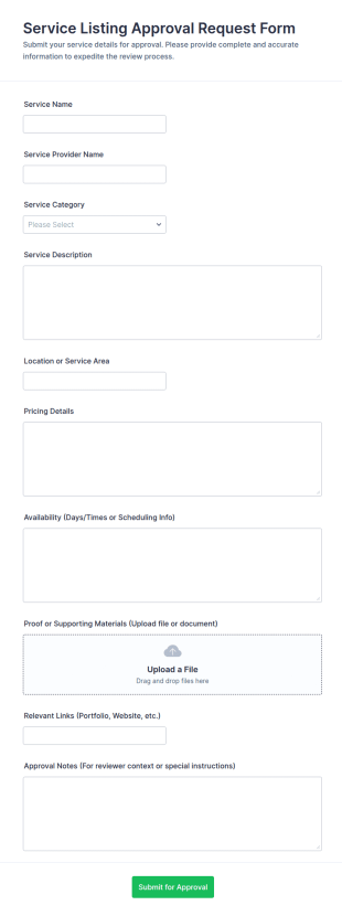 Service Listing Approval Request Form Template