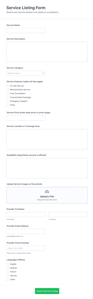 Service Listing Form Template