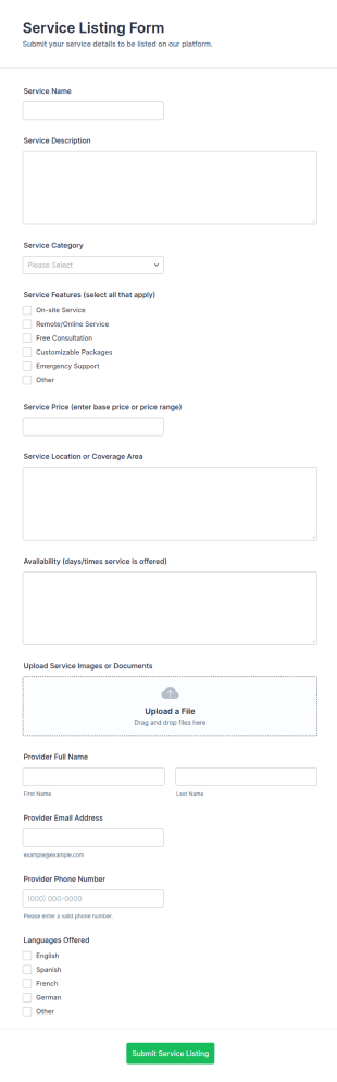 Service Listing Form Template