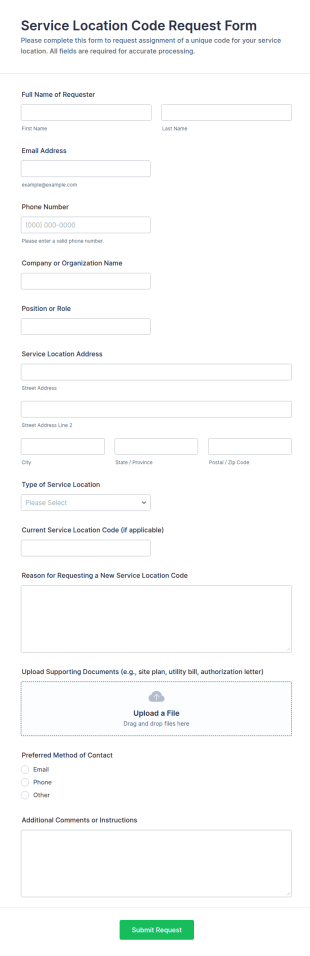 Service Location Code Request Form Template