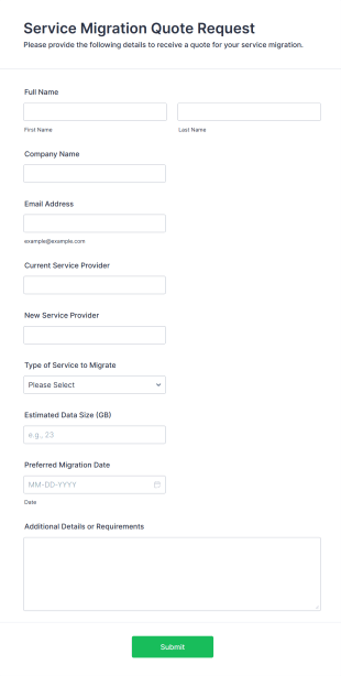 Service Migration Quote Request Form Template