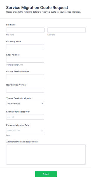Service Migration Quote Request Form Template