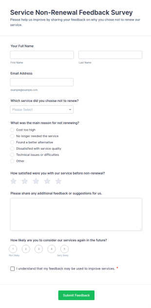 Service Non Renewal Feedback Survey Form Template