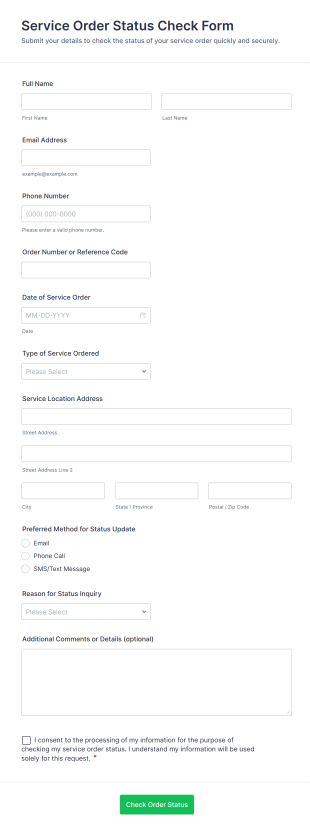 Service Order Status Check Form Template
