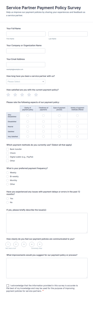 Service Partner Payment Policy Survey Form Template