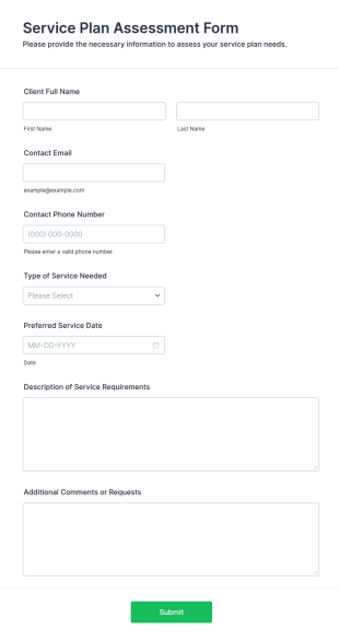 Service Plan Assessment Form Template