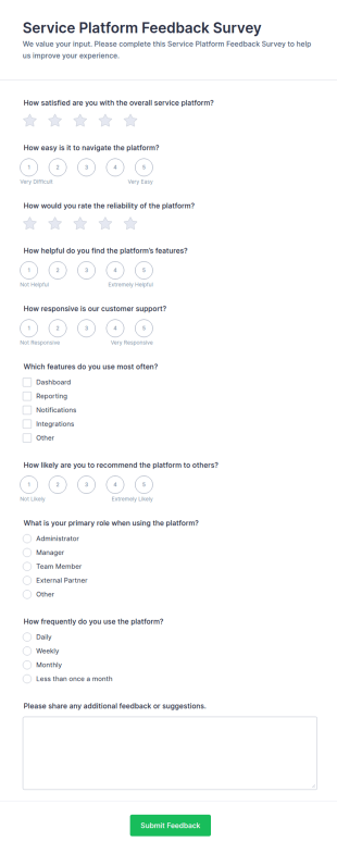 Service Platform Feedback Survey Form Template