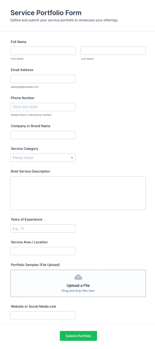 Service Portfolio Form Template