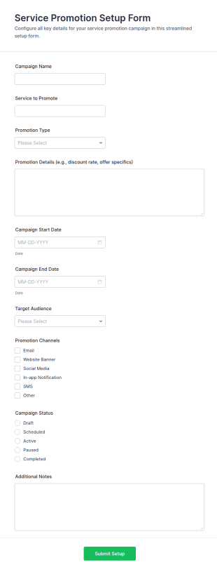 Service Promotion Setup Form Template