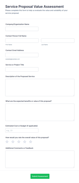 Service Proposal Value Assessment Form Template
