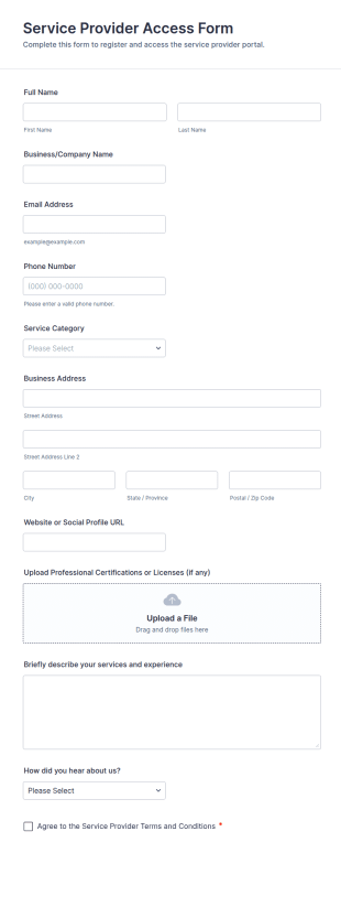 Service Provider Access Form Template