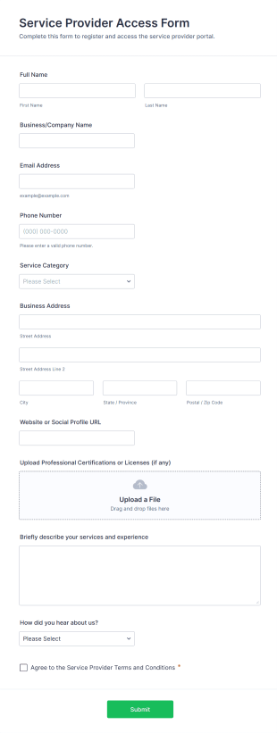 Service Provider Access Form Template