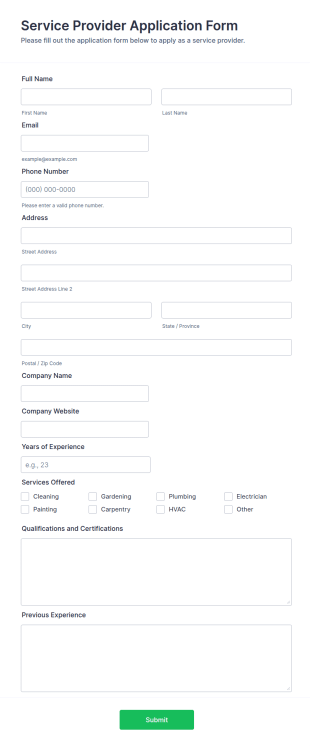 Service Provider Application Form Template