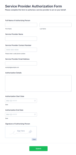 Service Provider Authorization Form Template