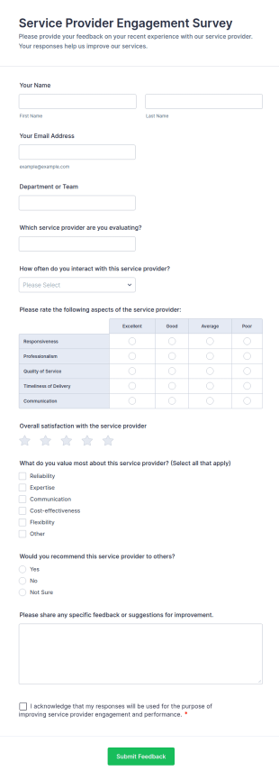 Service Provider Engagement Survey Form Template